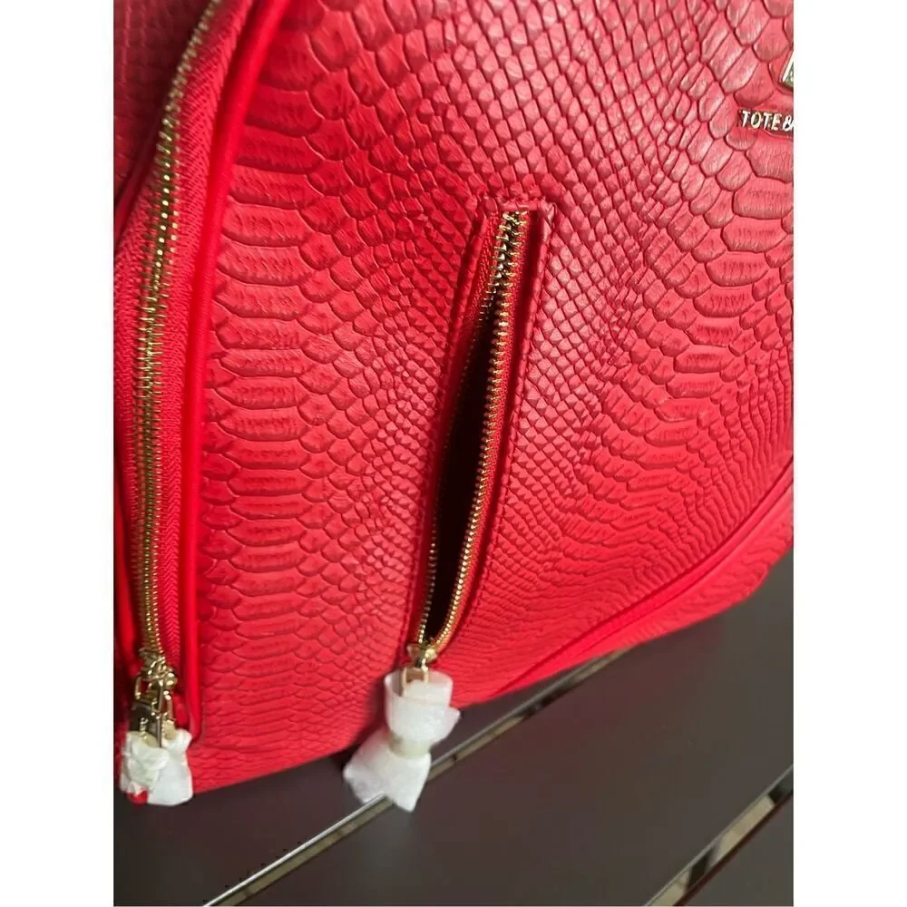 NWT Tote & Carry Red Faux Snake Skin Bag